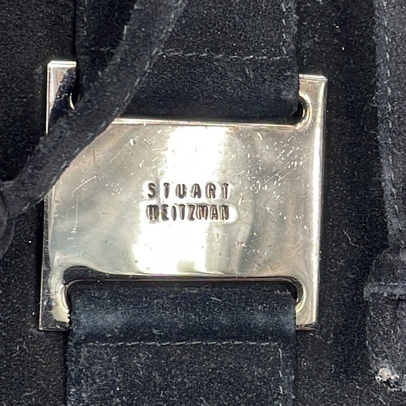 Stuart Weitzman Black Suede Drawstring Hobo Shoulder Bag Shearling Trim - Picture 2 of 10